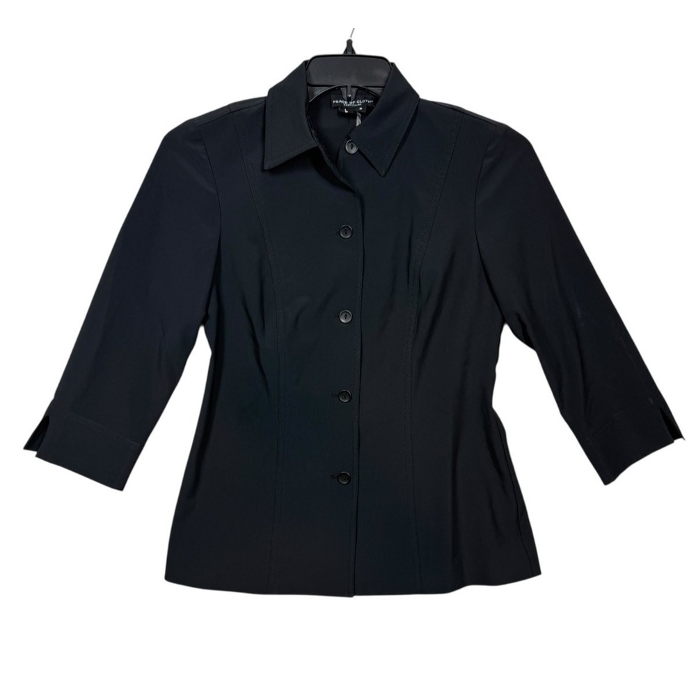 Peace of Cloth Womens Black Panticular Kate Button Up Shirt Jacket Size Small - Picture 2 of 9